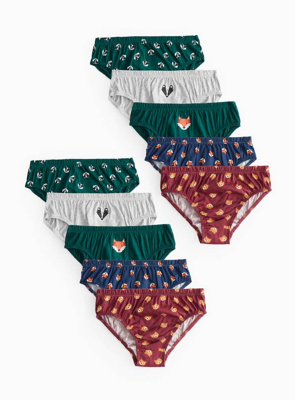 Woodland Animal Print Briefs 10 Pack 3-4 years